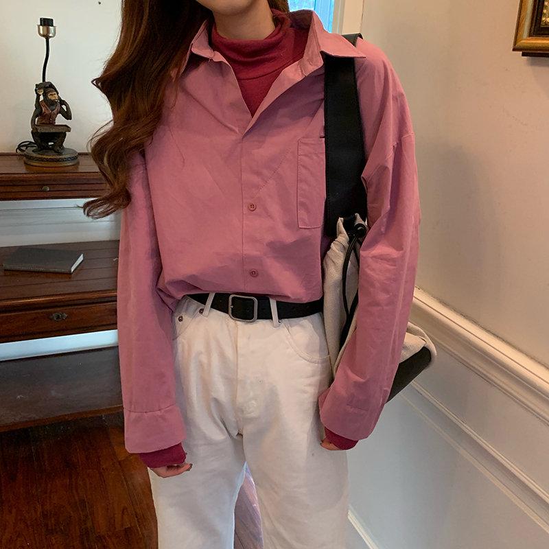 

Women's Blouses & Shirts Rose Lila Farbe-Hit Rollkragen Patchwork OL Alle Spiel Lose Freizeit 2022 Chic Casual Kurze Streetwear Sanfte Bluse, Photo color