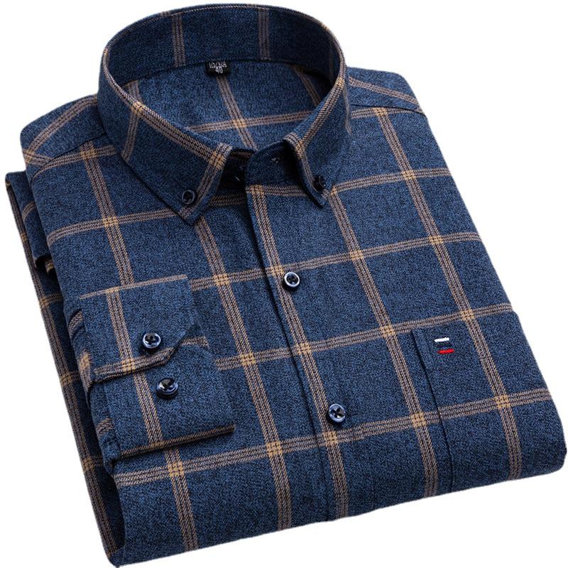 

Men's Casual Shirts Autumn Thicker Pure Cotton Men's Plaid Shirt Long Sleeve Regular Fit Men Oversized Leisure Male BlouseMen's, M831