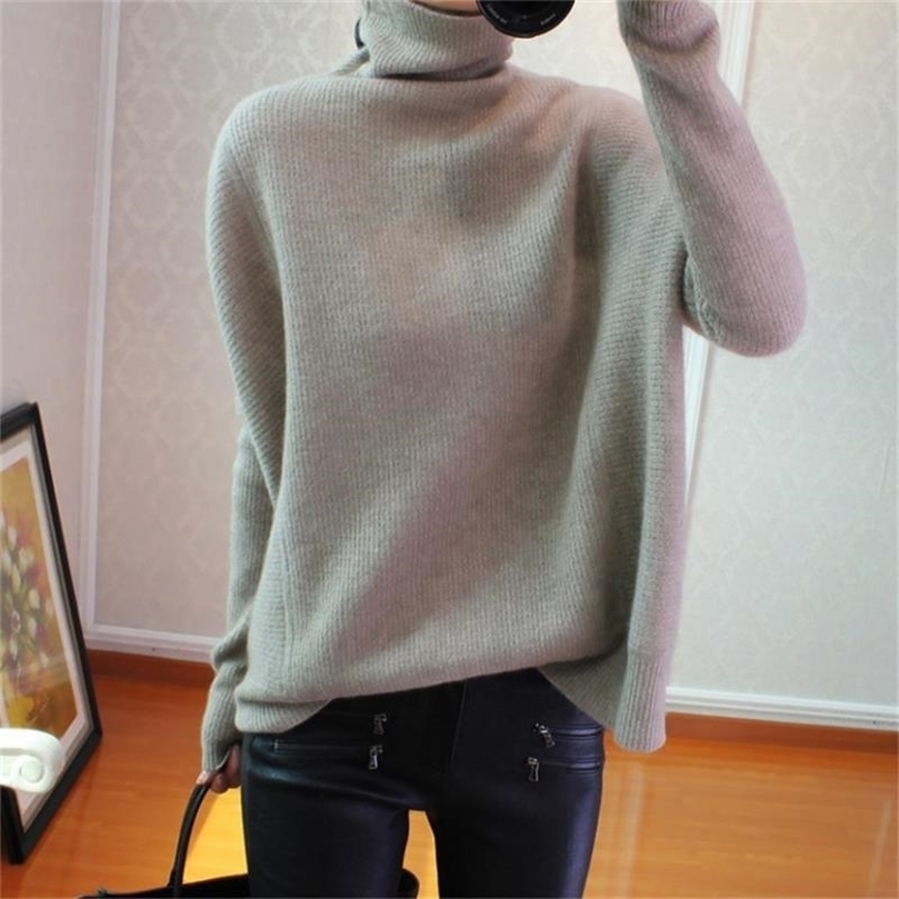 

Autumn Winter knitting Cashmere turtleneck Loose Plus Size fashion pullover women sweater 201214, White