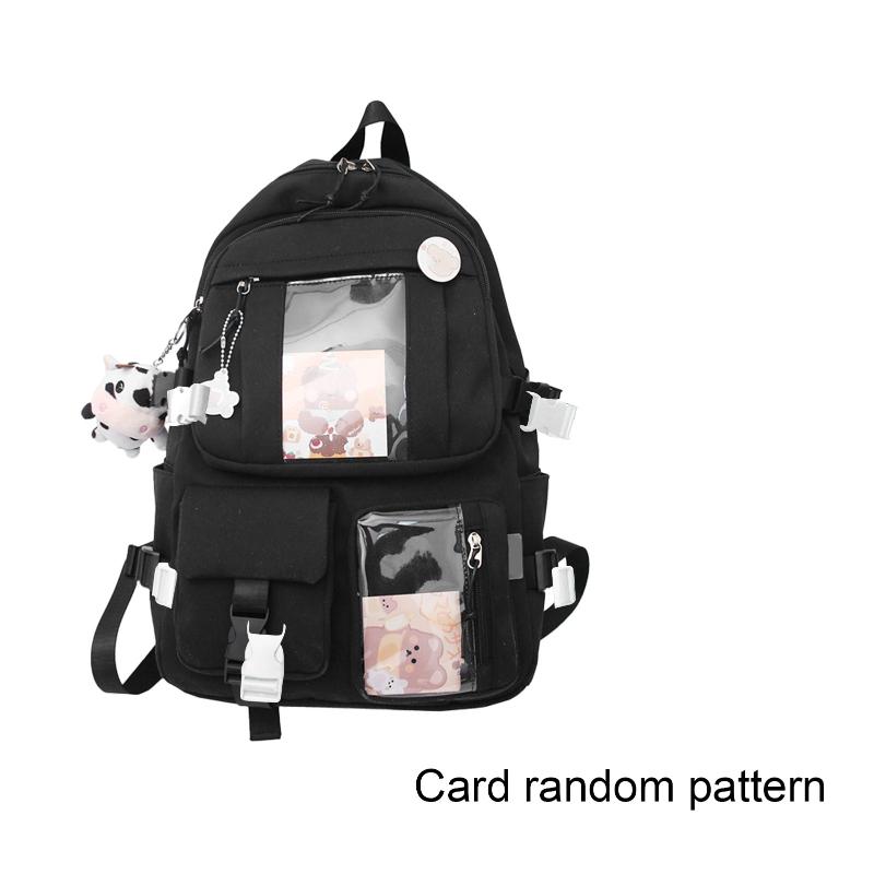 

School Bags Girls Daypack Cute Kawaii Large Capacity Portable Backpack Travel Casual Fashion With Plush Pendant Bookbag College, Black