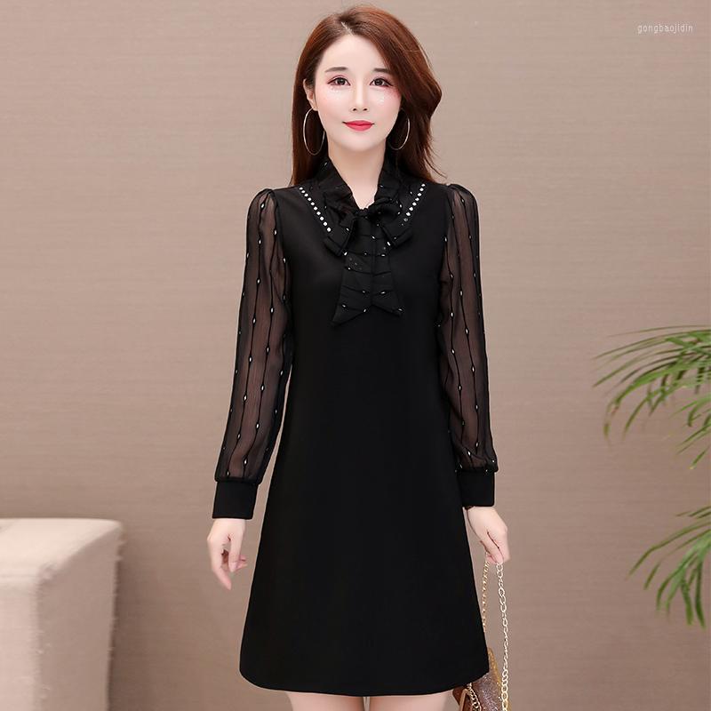 

Casual Dresses KMETRAM Spring Autumn Dress 2022 Vintage Leopard Mini Women Black Long Sleeve Thick Dressses Plus Size Vestidos MY