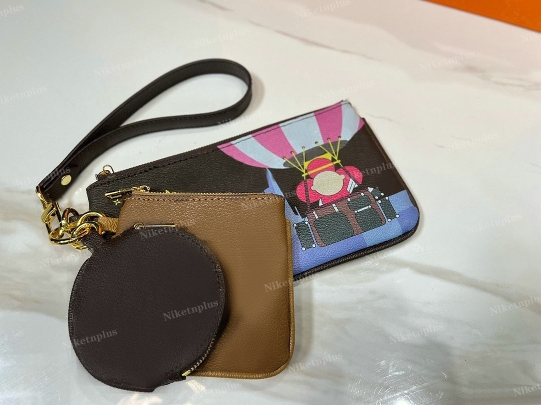 

3 pieces Trio Clutch Bag 3 in 1 Circle Zipper Mini Coin Purse Small Wallet Key Pouch Cardholder Giant Flower Letter handbag