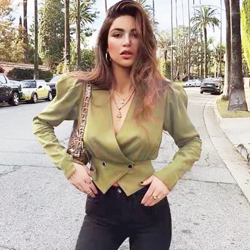 

Foridol V Neck Blouse Shirt Women Long Sleeve Casual Pelpum Chic Ladies Female Tops Autumn Winter 2022 Women' Blouses & Shirts, Light army green