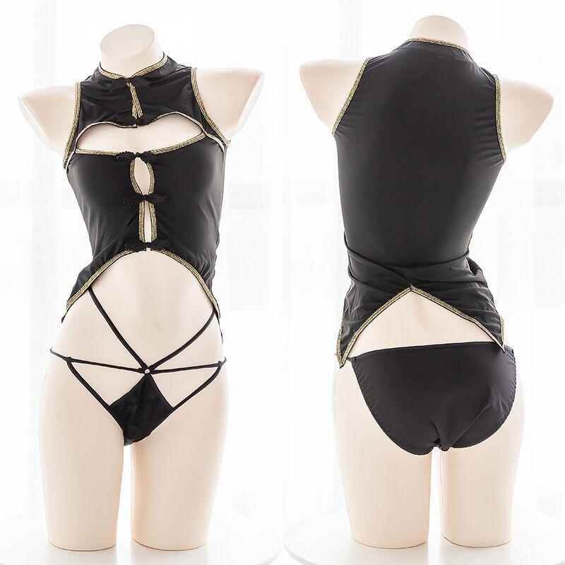 

Bustiers & Corsets Black Vintage Chinese Style Lolita Girl Sleeveless Tops Underwear Sexy Elegant Women's Open Chest Swallow Tail Cheongsam