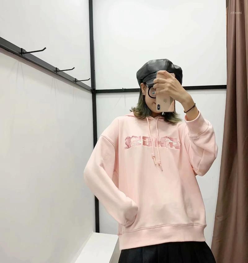 

Autumn Winter Style With Velvet Hoodie Pink Embroidered Letter College Girls Women' Hoodies & Sweatshirts