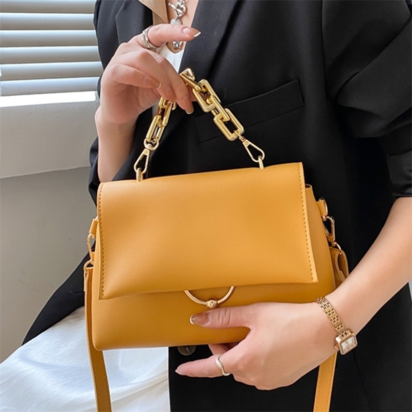 

Metal Chain Soft Leather Satchels High Quality Bags Solid Color Flap Crossbody Bag Ladys Handbags For Women 220616, Khaki shoulder bag