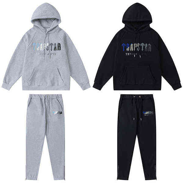 

Trapstars Blue-White Towel Embroidery mens hoodie Designers Clothing Europe and American style hoodies Designer Hoodie trapstar, Blue-white pant -- grey