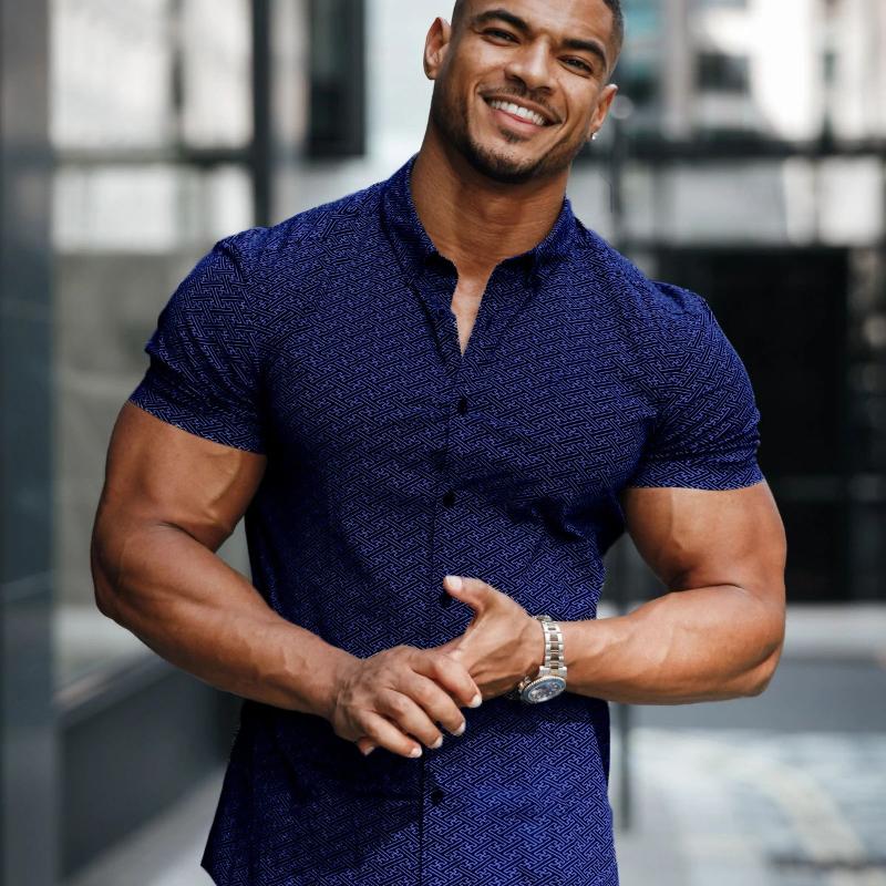 

Men's Casual Shirts Summer Beach Men's Inch Shirt Striped Stitching Printing Fitness Exercise ShirtMen's, Black