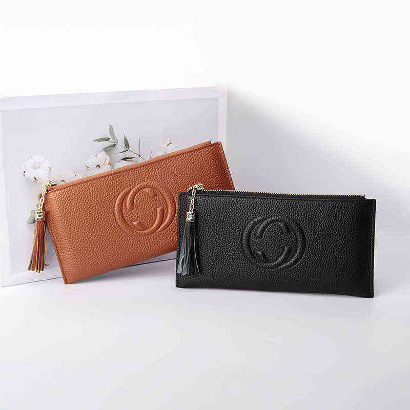Ellovado Genuine Leather Wallet Woman Large Capacity Card Clutch Bag Pure Color Allmatch Zipper Coin Purse Money Phone Case Bag X220331