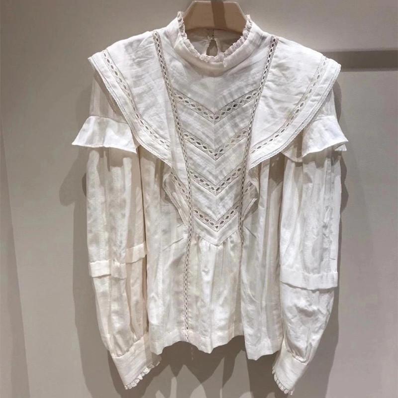 

Women' Blouses & Shirts Women Autumn Winter Solid Color Hollow Out Designed Shirt Female High Street Brand White Blouse Ladies Version Tops