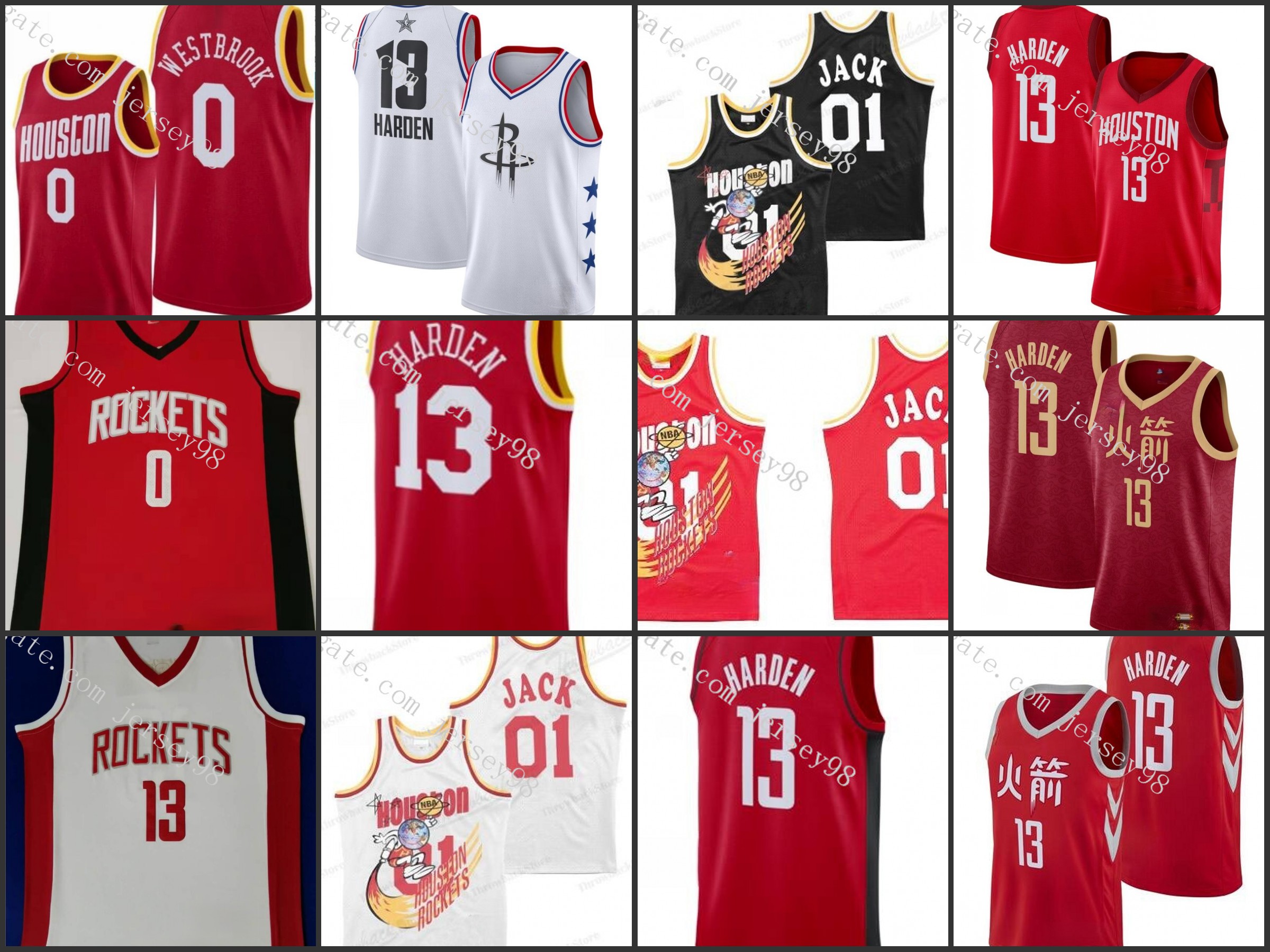 

Houston''Rockets''men 0''Russell Westbrook 13''Ja mes''Harden red men retro Jersey