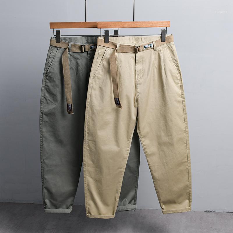 

Men's Pants Designer Ankle-length Stretch Cotton Men Brand Solid Fashion Trousers Casual Comfortable Mens Clothing Spodnie, Khaki (with belt)