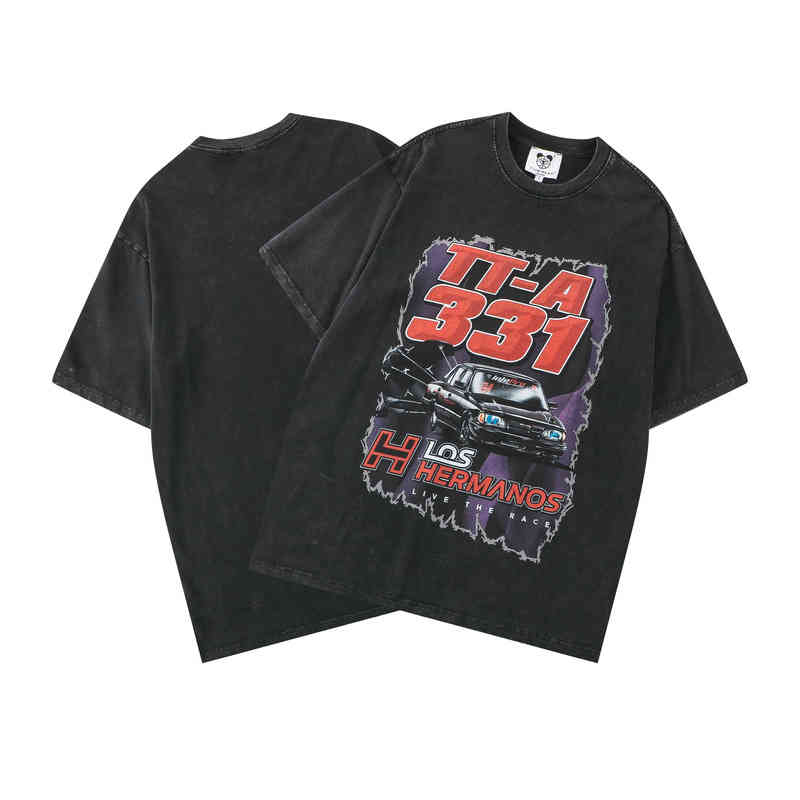 

Summer youth 280g double yarn street fashion t-shirt men' used washing loose round neck short sleeve T-shirt, Xt26