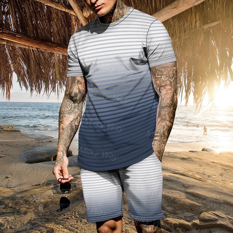 

Men's Tracksuits Men's Summer Tracksuit Casual Suit Fashion 2 Pieces T-Shirt Shorts Set Outfits Oversized Streetwear Male Gradient Color, Ts7192