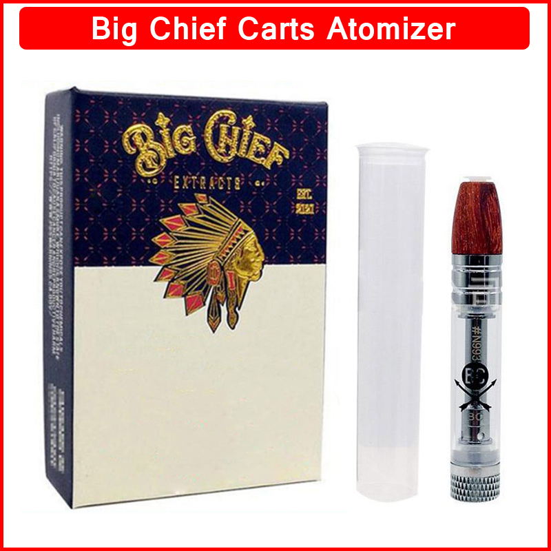 

New Big Chief Vape Cartridge Atomizer Pen Cart Wood Tip 0.8ml Tank Thick Oil Ceramic Coil Vaporizer For 510 Battery With Sticker