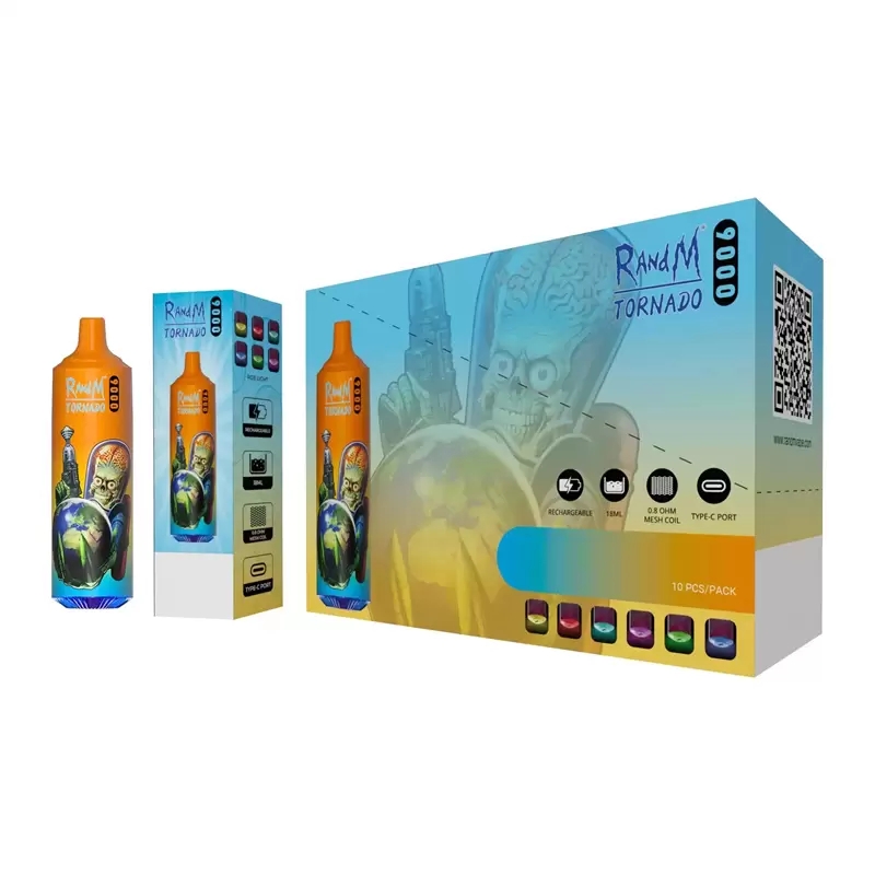 

Original RandM Tornado 9000 Puffs Disposable Vapes E Cigarette With Mesh Coil RGB Light Rechargeable Battery 18ml Prefilled Pod Big Vapor Pen