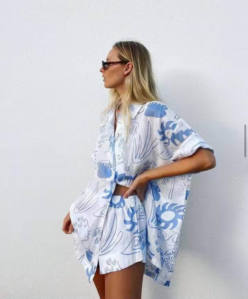 

Women' Tracksuits Fashion Women Wide Leg Trousers Set Casual Long Sleeve Blouses With High Waist Pant Floral Elegant Suit 2 Piece Outfits 2, 0360306-blue-