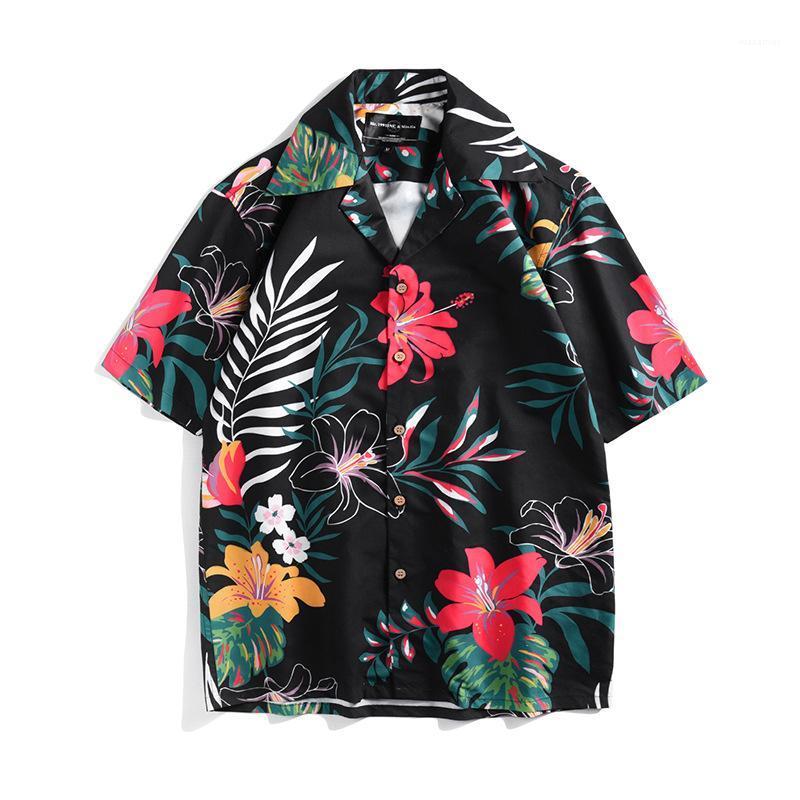 

Floral Print Hawaiian Shirt Casual Tropical Travel Seaside Beach Shirts Summer Short Sleeve Top Men Palm Trees 3D Men's, Black