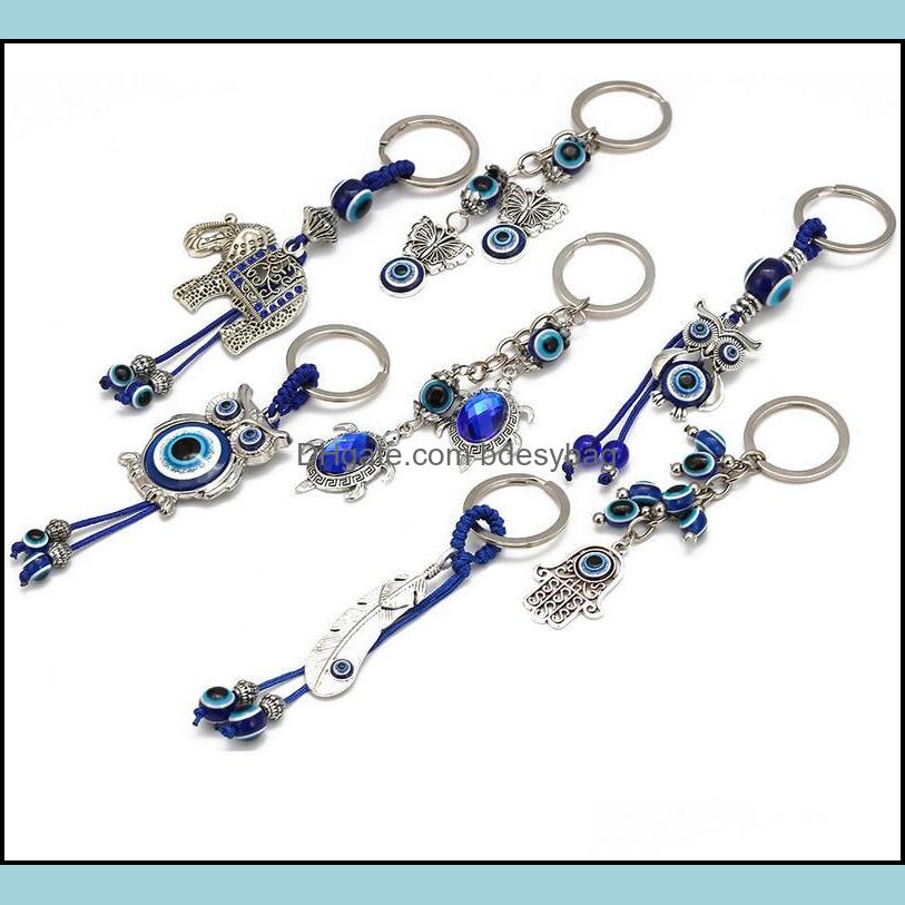 

Keychains Fashion Accessories Animal Butterfly Turtle Elephant Evil Eyes Keychain Glass Key Chain Blue Eye Pendant Ornament Drop Delivery 20