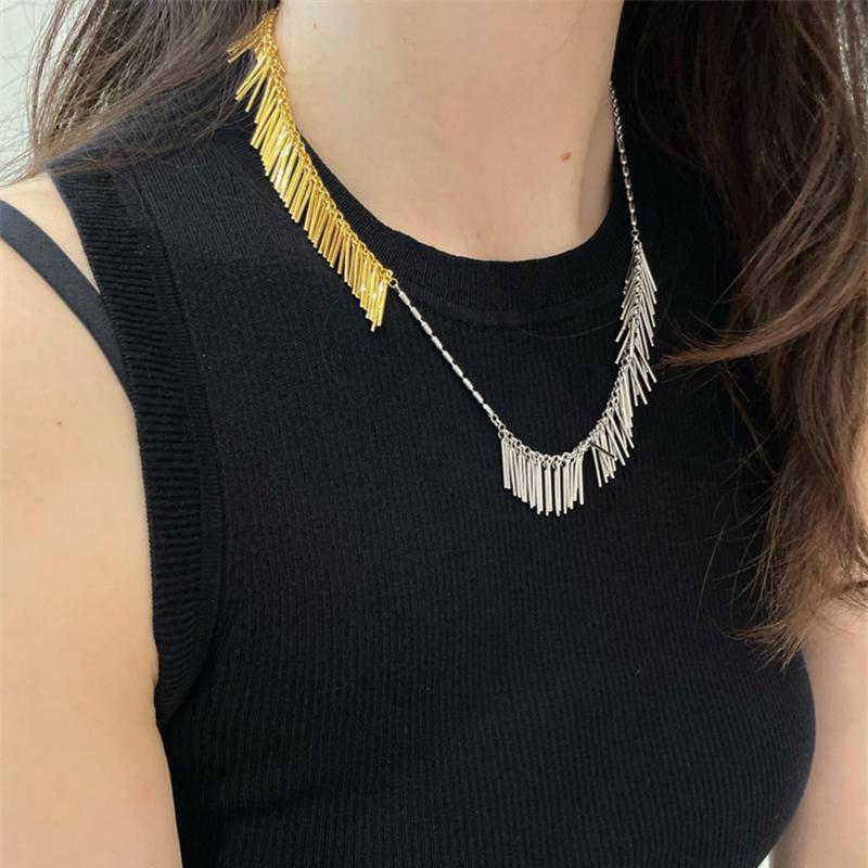 

Chains Gold Silver Color Tassel Fringe Choker Necklace Metallic Hanging Bar Link Chain Collar Women's Fashion JewelryChains