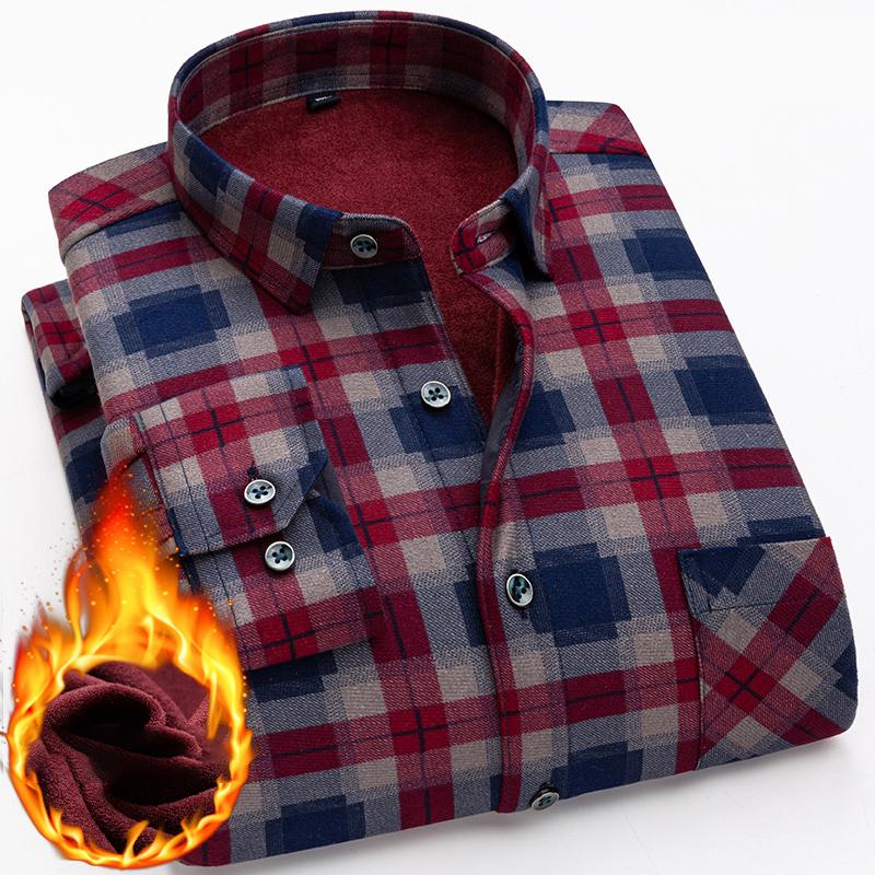 

Men's Casual Shirts Winter Mens Fashion Warm Long Sleeve Plaid Shirt Thick Fleece Lined Soft Flannel Dress Plus Size 5XLMen's, Bn04-27