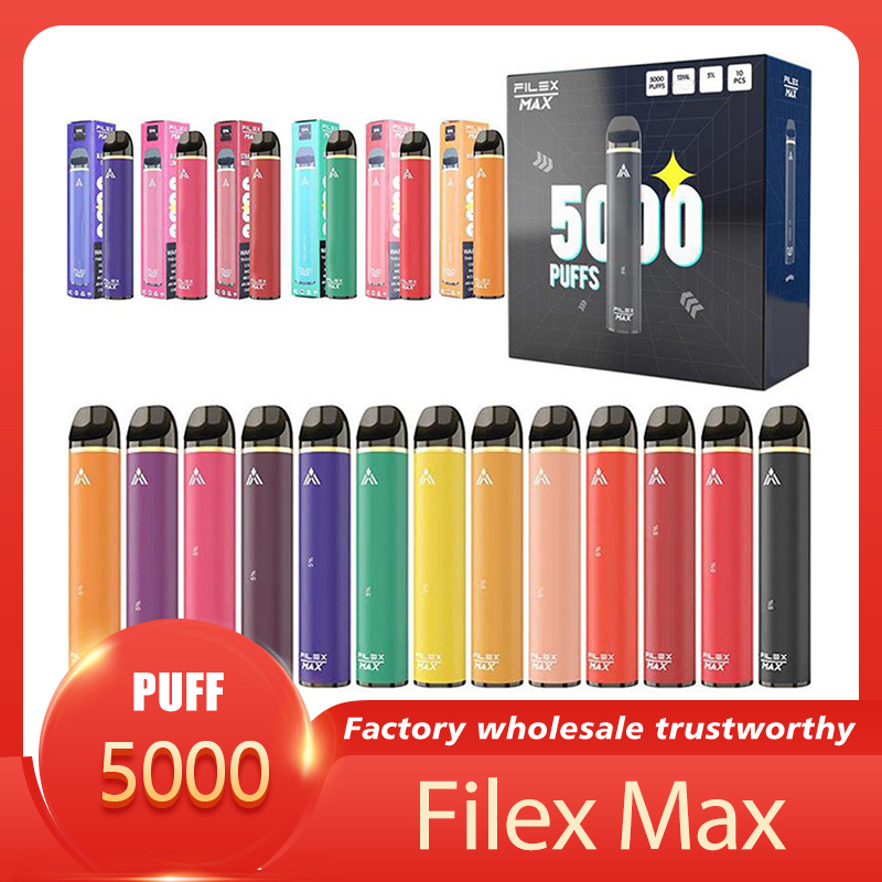 

Authentic Filex Max 5000 Puffs Disposable Vape Pen E Cigarette With 12ml Pre-filled Pod Device 1100mah Rechargeable Battery 13 Colors Big Puff PK Randm Dazzle