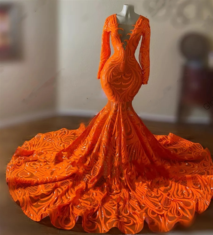 

Luxury Orange O Neck Long Prom Dress For Black Girls 2022 Appliques Birthday Party Gown Mermaid Celebrity Dresses Robe De Soir, Sage