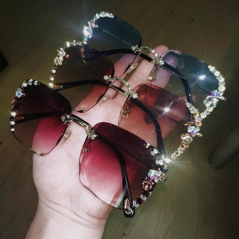 

Sunglasses Fashion Women Designer Rimless Ocean Lens Vintage Shades Metal Frame Eyewear Oculos De SolSunglassesSunglasses