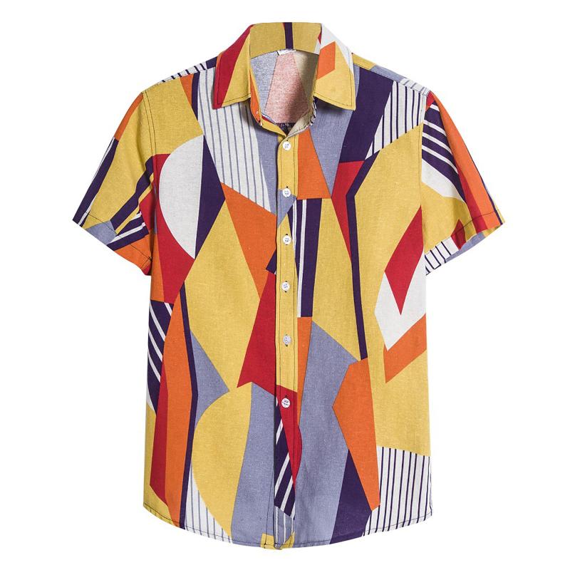 

Men's Casual Shirts Hawaiian Short Sleeve Cardigan Summer Beach For Men Button Up Blouse Streetwear Chemise Homme, As pic