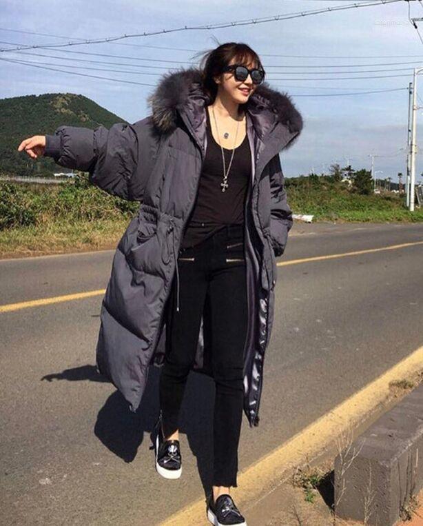 

Women' Down & Parkas Fashion Women Luxurious Raccoon Fur Collar Hooded Coat Warm Long Winter Jacket Top Quality1 Kare22, Black