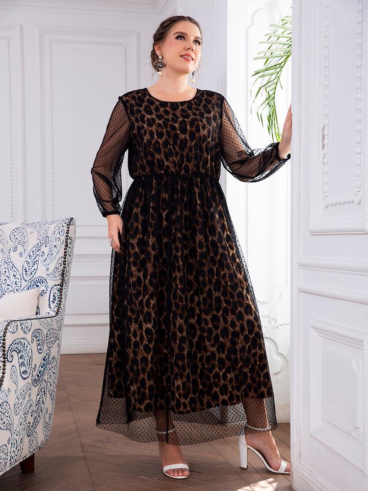 

Plus Size Dresses Elegant Women Large Maxi 2022 Spring Black Leopard Slim Long Oversized Evening Party Festival ClothingPlus