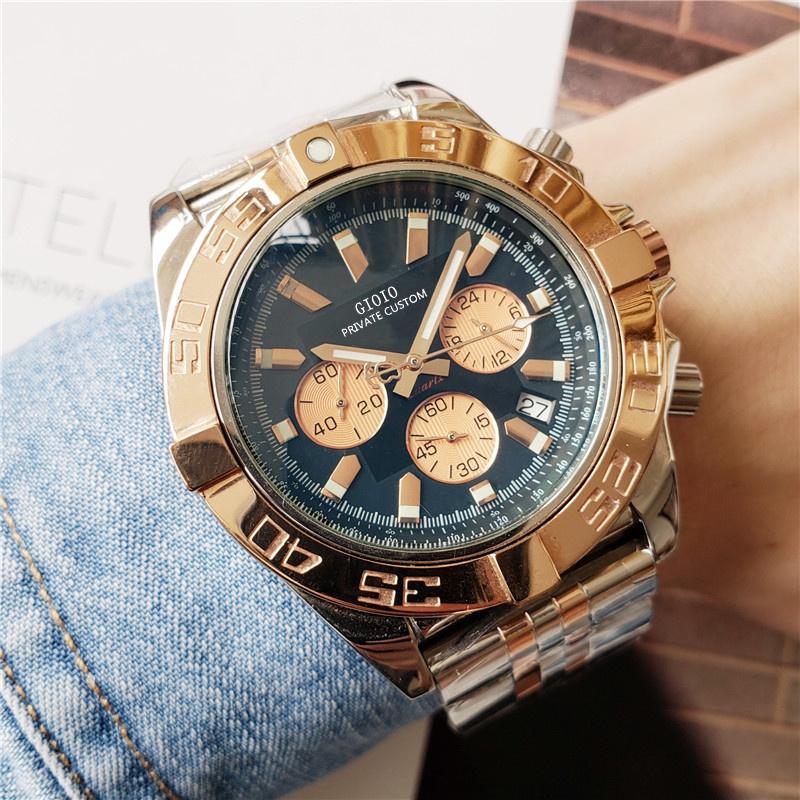 

Wristwatches Luxury Mens Quartz Chronograph Watch Rose Gold Black Blue Leather Stopwatch Stainless Steel Luminous Sapphire Calendar