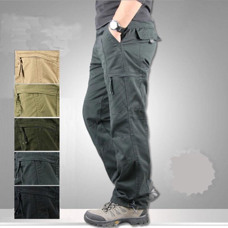 Hommes Pantalons Hommes Cargo Taille Élastique Multi Poches Armée Travail Pantalon Droit Pantalon Décontracté En Plein Air Randonnée Militaire Ta