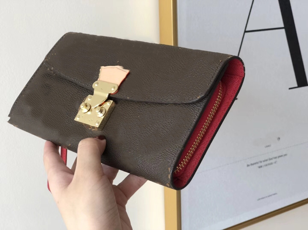 

S-shaped Lock Mini clutch Bag Luxury Designer Long Wallet handbag Coin purse Womens Vintage Original Brand Mens Ladies Genuine Leather Credit Card wallets M58102, Extra freight