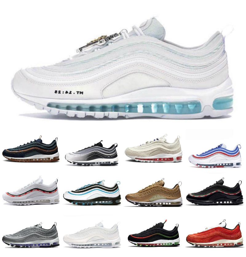 

97 Running shoes Mschf Lil Nas Satan Luke inri jesus mens Metallic Gold Silver Bullet Triple black white Ice gold University Red undefeated 97s women trainer Sneakers, Bubble package bag