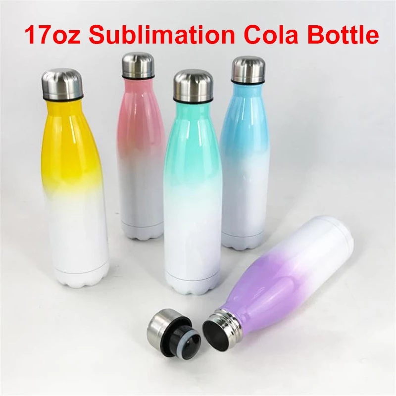 DIY Sublimation 17oz Cola Water Bottle with Gradient Color 500ml Stainless Steel Cola Shaped Cups Double Walled Insulated Flasks Tumbler
