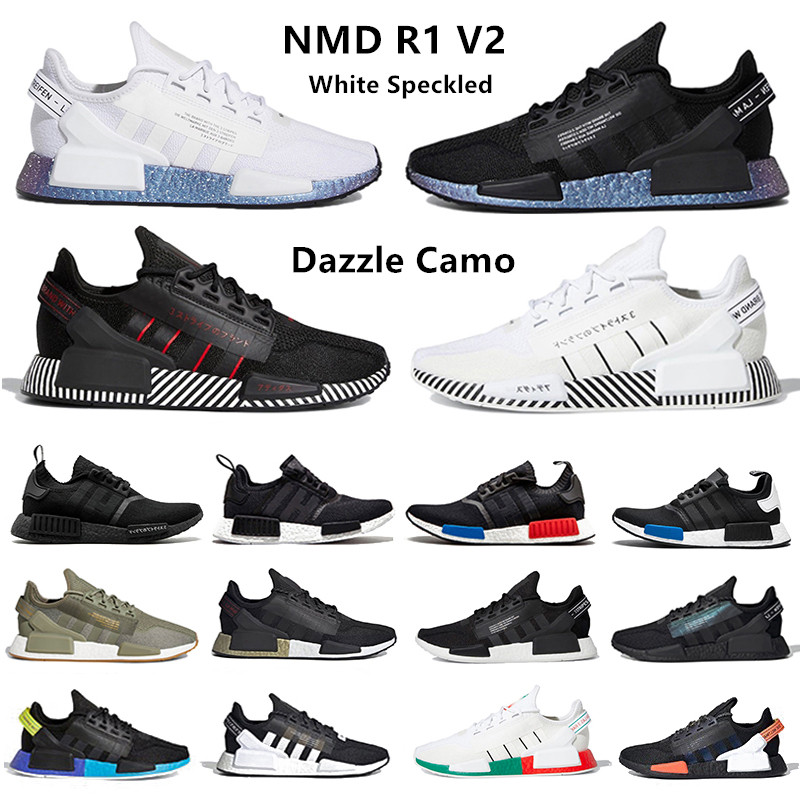 

NMD R1 v2 mens running shoes White Speckled Dazzle Camo Core Black Gradient Neon Aqua Tones Mexico City Munich Olive Oreo Japan White women trainers sports sneakers, Bubble package bag