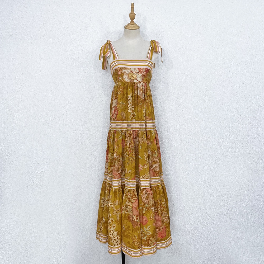 

Australian fashion brand 1:1 quality slub cotton printed suspender dress, Multi