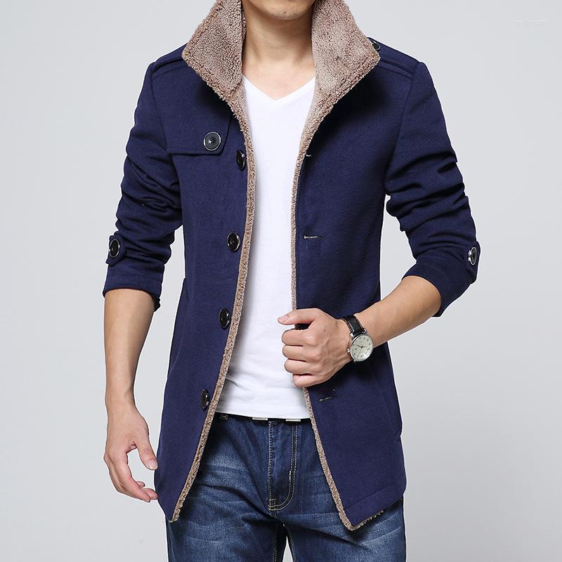 

Men's Wool & Blends Jacket Daily Winter Regular Coat Shirt Collar Slim Basic Long Sleeve Solid Colored Navy Blue Khaki Black / Faux Fur Nell