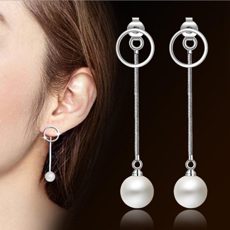 

Stud Charm Silver 925 Earrings For Women Pearl Ball Dangler Long Tassel Earring Ear Jewelry Brincos BijouxStud