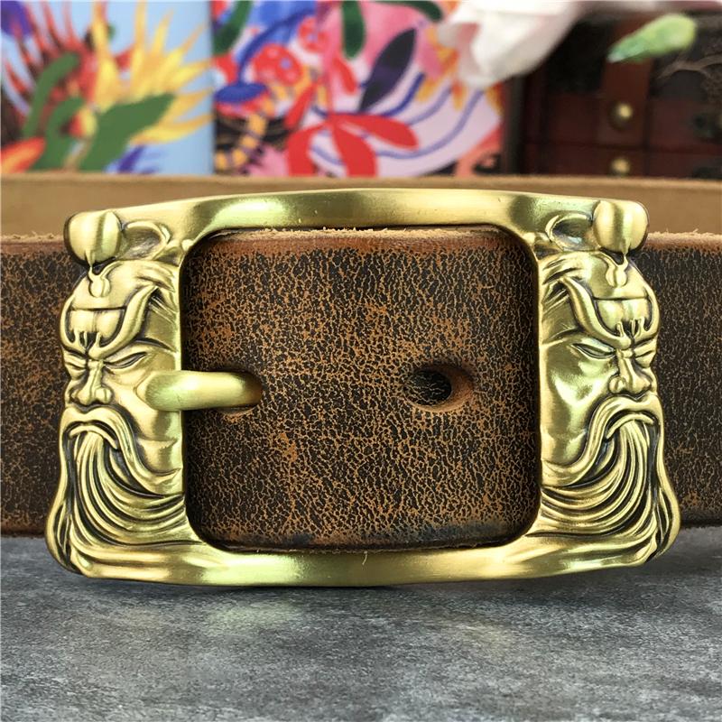 

Belts Cowboy Solid Brass Buckle Men Belt Personalized Double Face Buckles For Leather Wide Yellow Ceinture Riem MBT0115Belts, Black