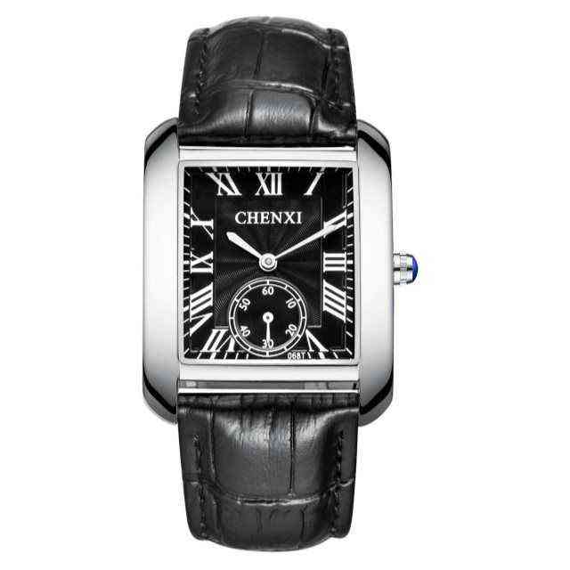 

luxury women watch santos wristwatches high quality 1B9R cassidy Tank Chenxi tank same quartz business leisure student personality men, Silver shell black belt black face