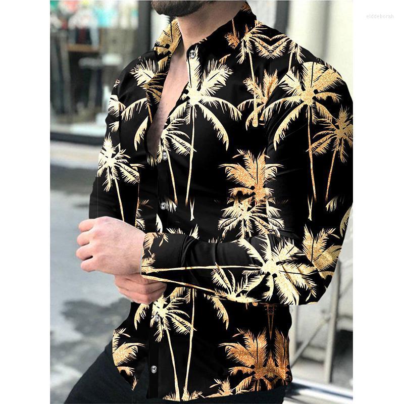 

Men' Dress Shirts Luxury Men' Turn-down Buttoned Collar Shirt Casual Coconut Tree Print Long Sleeve Tops Clothing Hawaii CardiMen' El, Cx112