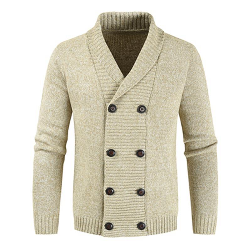 

Men's Sweaters Men Sweater Coat Fashion Double Breasted Cardigan Knitted Turn-down Collar Mens Casual Jacket Solid Knit CairdiganMen's, Dark grey