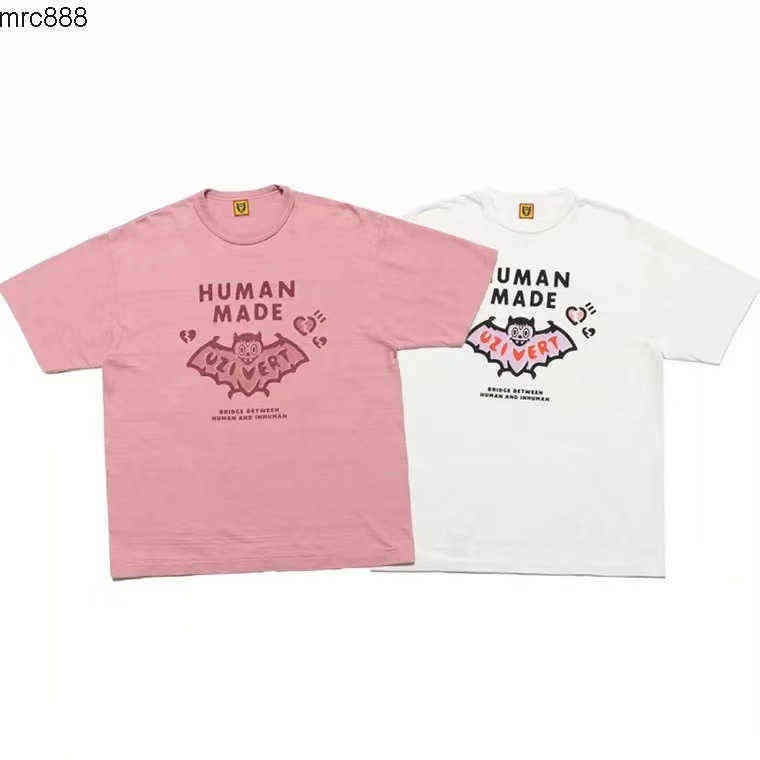 

Japanese Fashion Human Made Bat Short Sleeve T-shirt Uzi Vert Co Branded Diamond Studded Slub Cottonc11, Pink