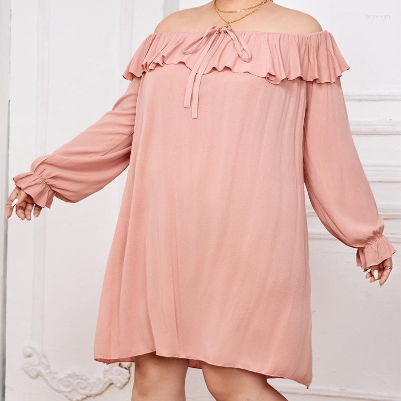 

Plus Size Dresses Summer Knee-legth Dress Women Sexy Fashion Lady Slash Neck Pink Party Beach Casual Robe FemmePlus Jasp22