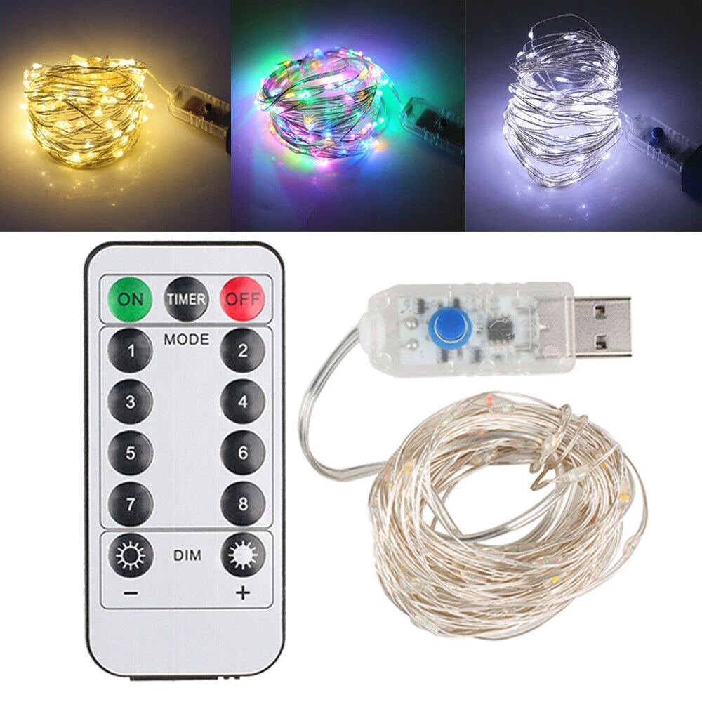 Luci a stringa a LED Fairy Remote Control Timer Twinkle String Light 10M USB o Batteria 8Mode per arredamento natalizio di nozze