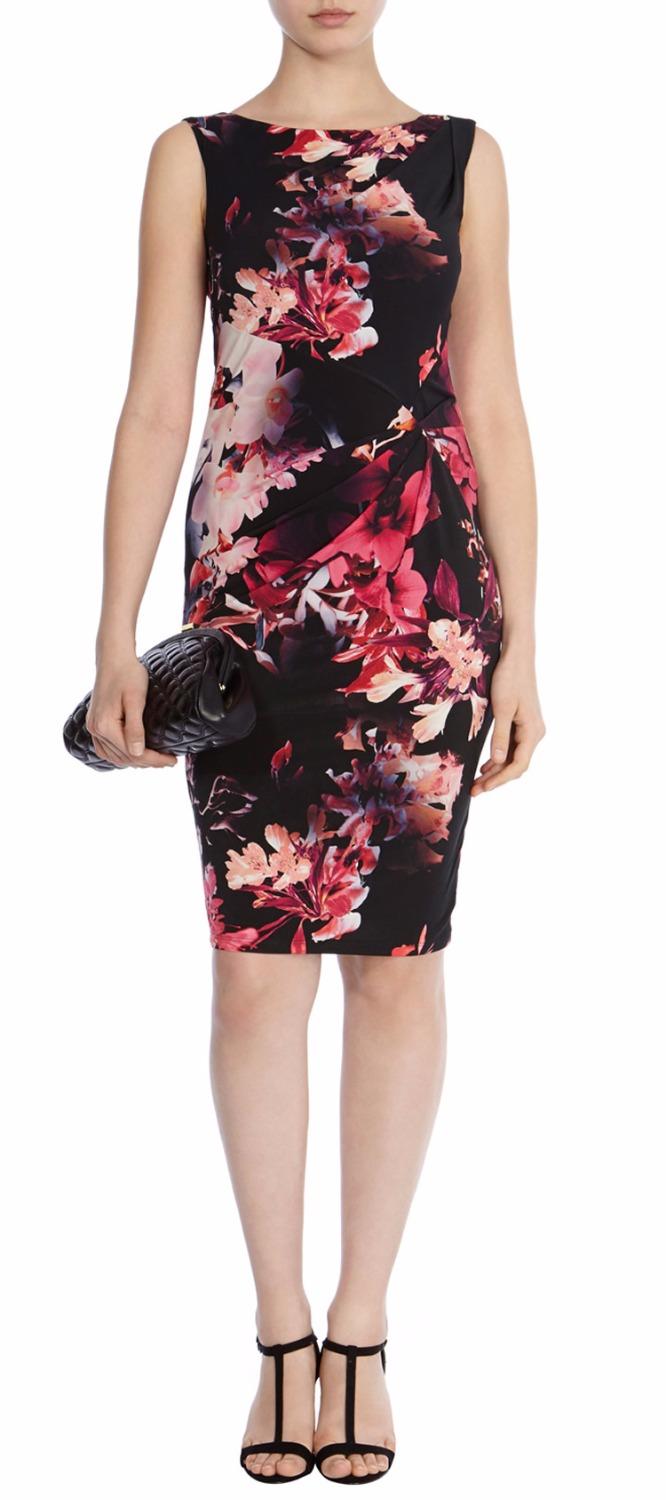 

Casual Dresses Fashion Print Women Sheath Dress Novelty Pleated Sleeveless 094A661B1, As pictures