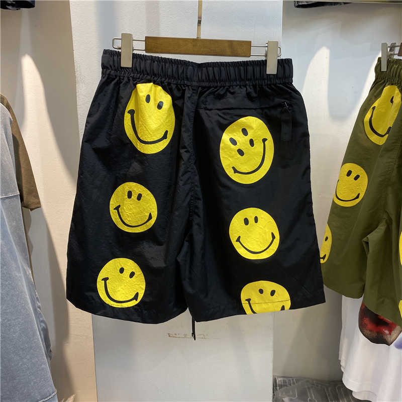 

Men's Shorts Kapital man Hirata Hehong smiling face fashion personality drawstring webbing nylon quick drying five point shorts for men and women, Black