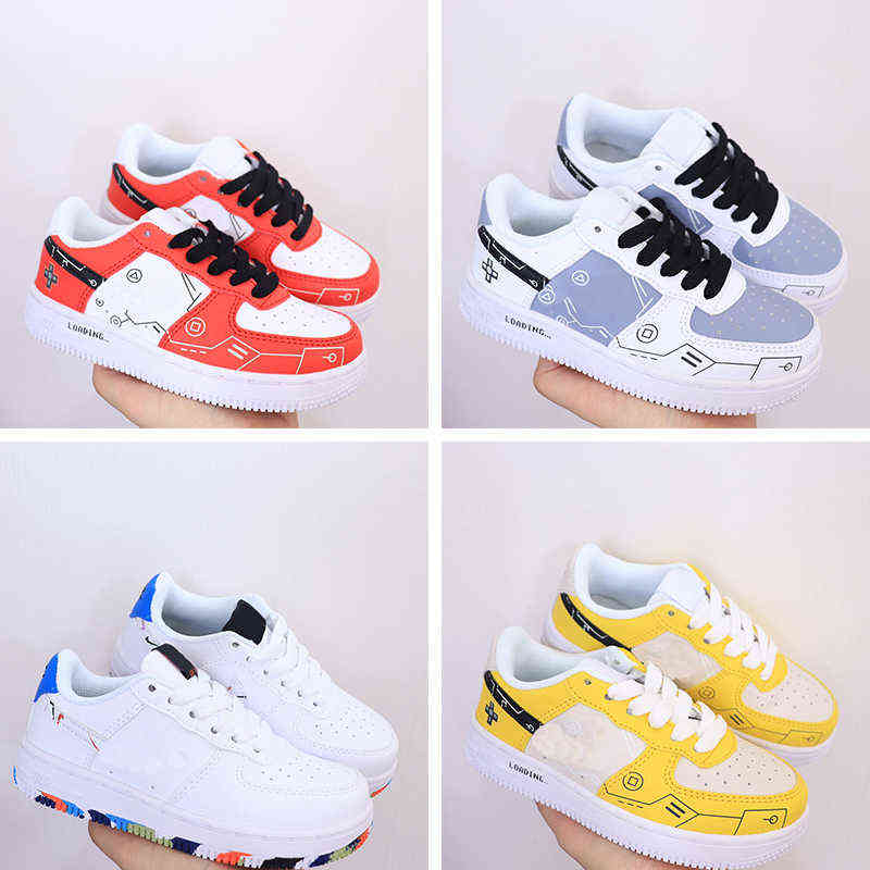 

2021 Kids Classic one Designer Shoes High Cut Children Graffiti Buckle Strap Shoe Chassures Enfant Sneakers Leather Trainers Eur22-35